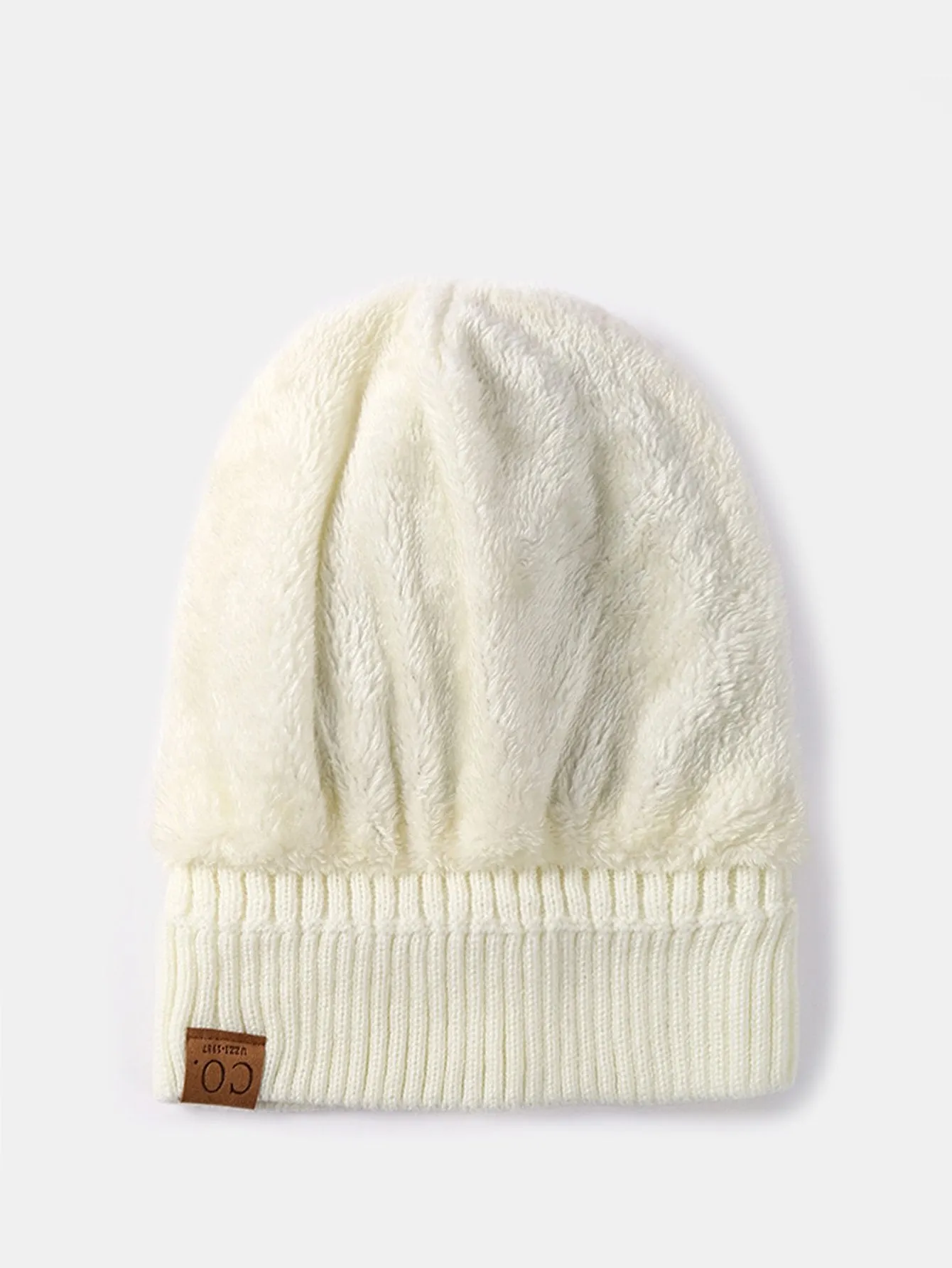 Teddy Fleece Lined Slogan Patch Knit Beanie Hat