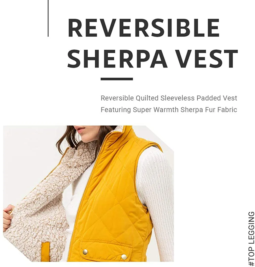 TOP LEGGING TL Women's Padded Lightweight Packable Puffer Vest Stand Collar Zip Up Jacket