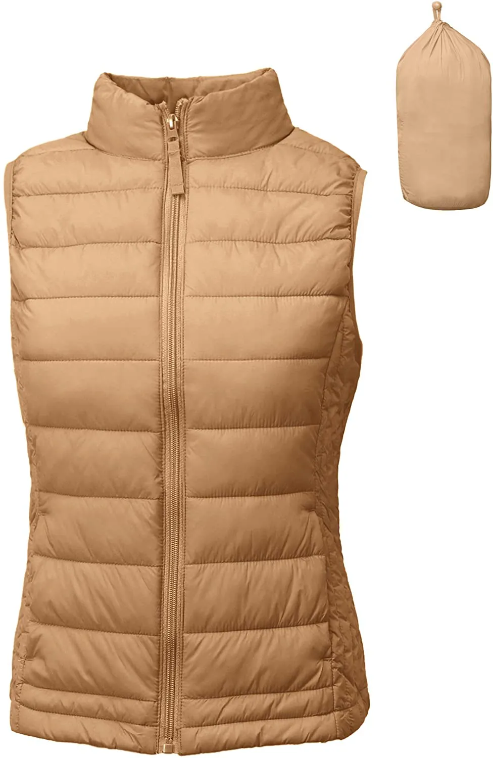 TOP LEGGING TL Women's Padded Lightweight Packable Puffer Vest Stand Collar Zip Up Jacket
