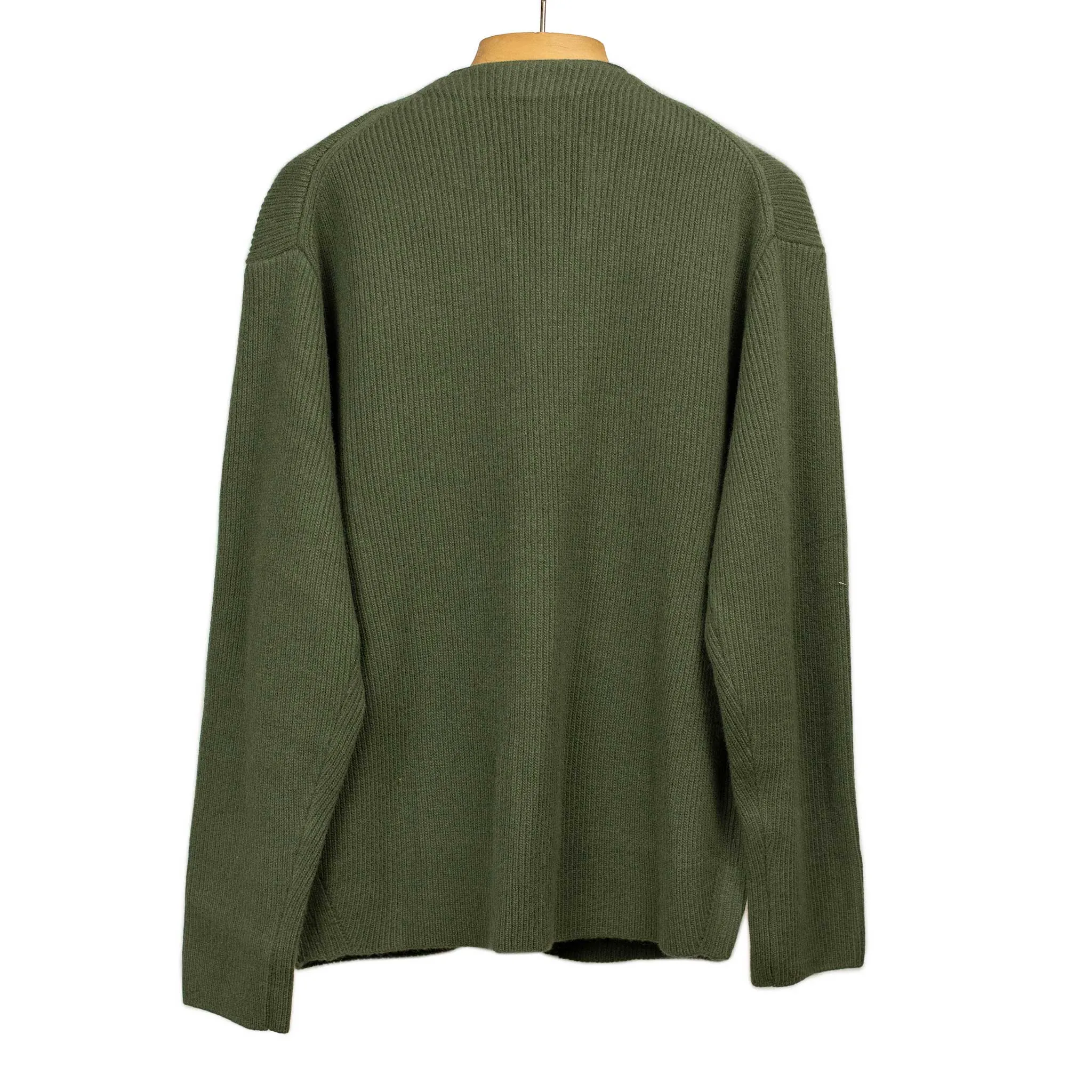 V-neck cardigan in green wool and cashmere