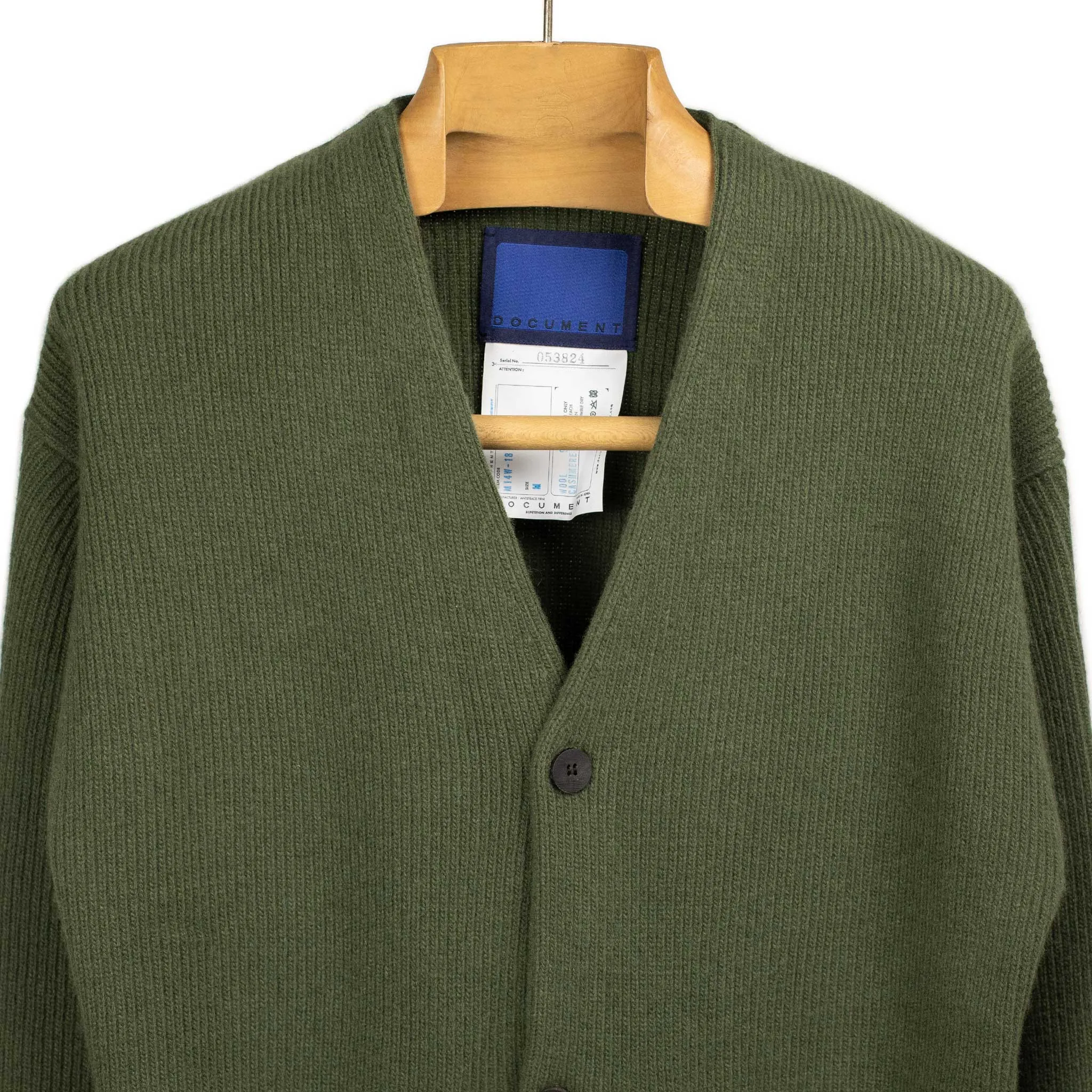 V-neck cardigan in green wool and cashmere