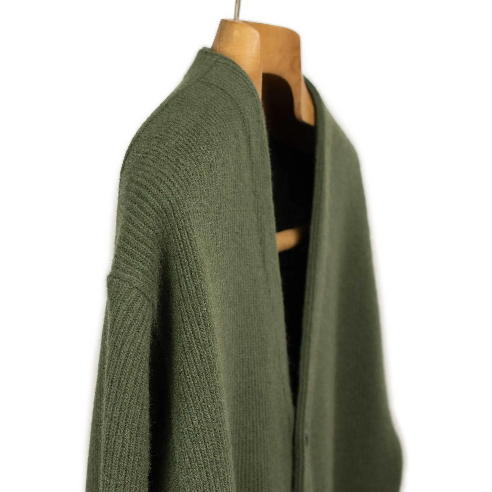 V-neck cardigan in green wool and cashmere