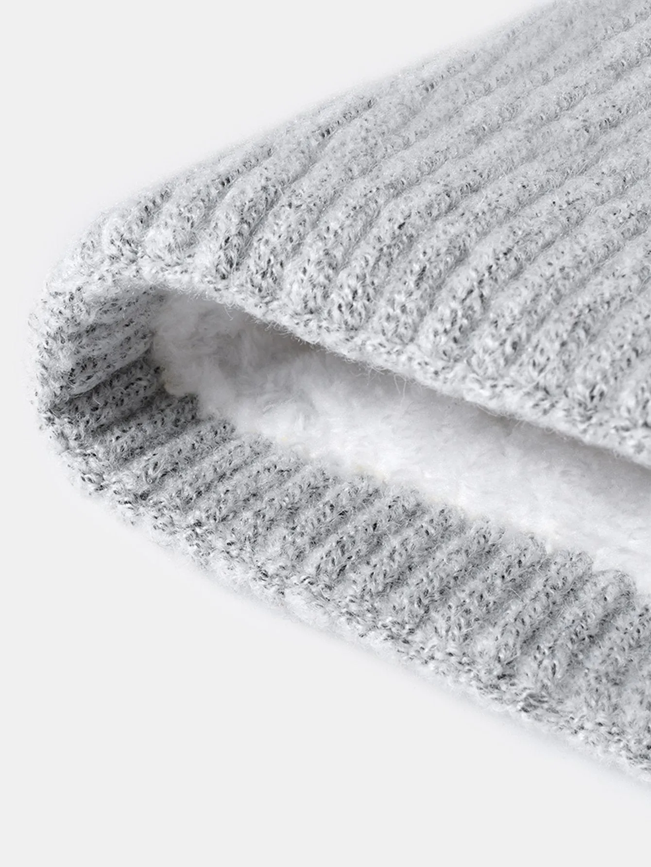 Warm Fleece Lined Knit Beanie Hat Cuffed Cap