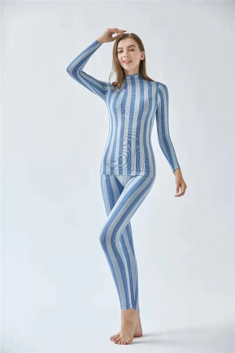 Wenkouban 1980s fashion trends Nylon Seamless Knitted Color Striped Sweater Pants Suit Yoga Clothes
