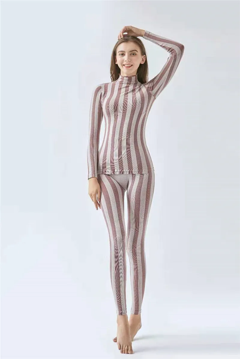 Wenkouban 1980s fashion trends Nylon Seamless Knitted Color Striped Sweater Pants Suit Yoga Clothes