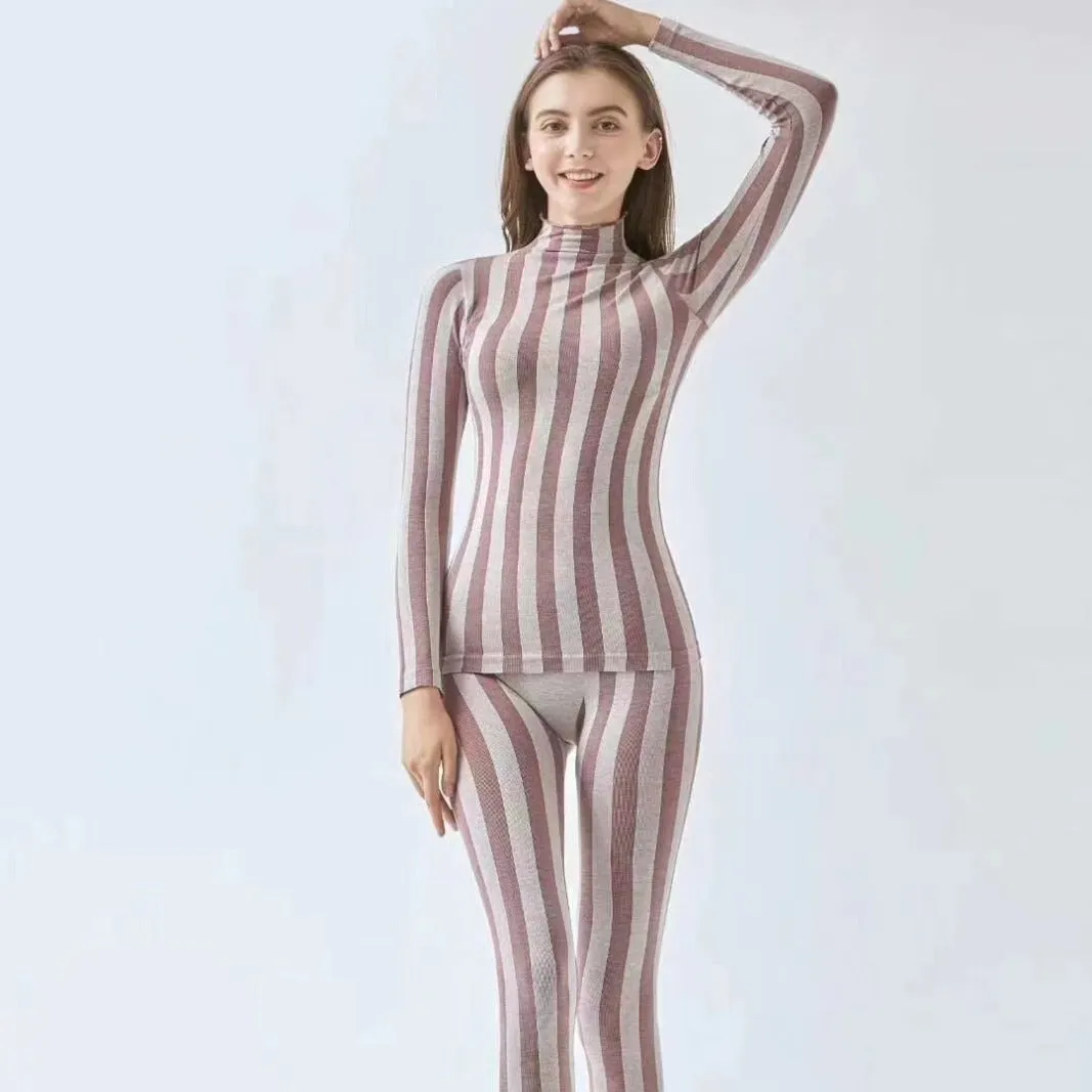 Wenkouban 1980s fashion trends Nylon Seamless Knitted Color Striped Sweater Pants Suit Yoga Clothes